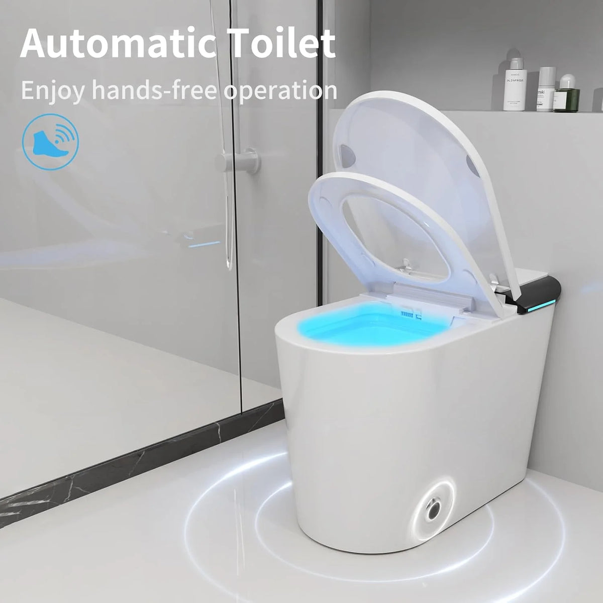 LALAHOO Smart Toilet with Bidet Built in, Auto Open & Close, Elongated Heated seat, Foot Sensor Flush, LED Display, Warm Water Wash, Dryer, Night Light, Black