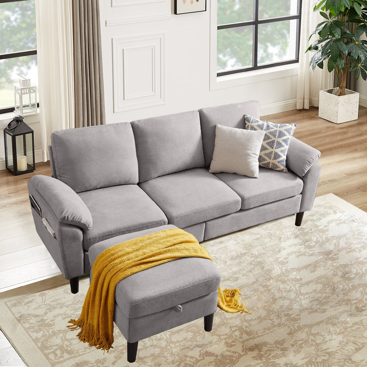Pingliang Home Sectional Sofa Couch with Storage Ottoman,Modern 3 Seat L Shaped Sofa Couch for Living Room Apartment Studio Office