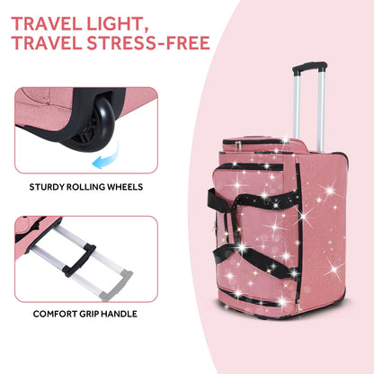 Fegat Dance Bag with Garment Rack,23"Glitter Bright Rolling Dance Duffel Bag Lightweight Competition Bag Costume Suitcase for Dancers Performer Artist, Shine Glitter Purple