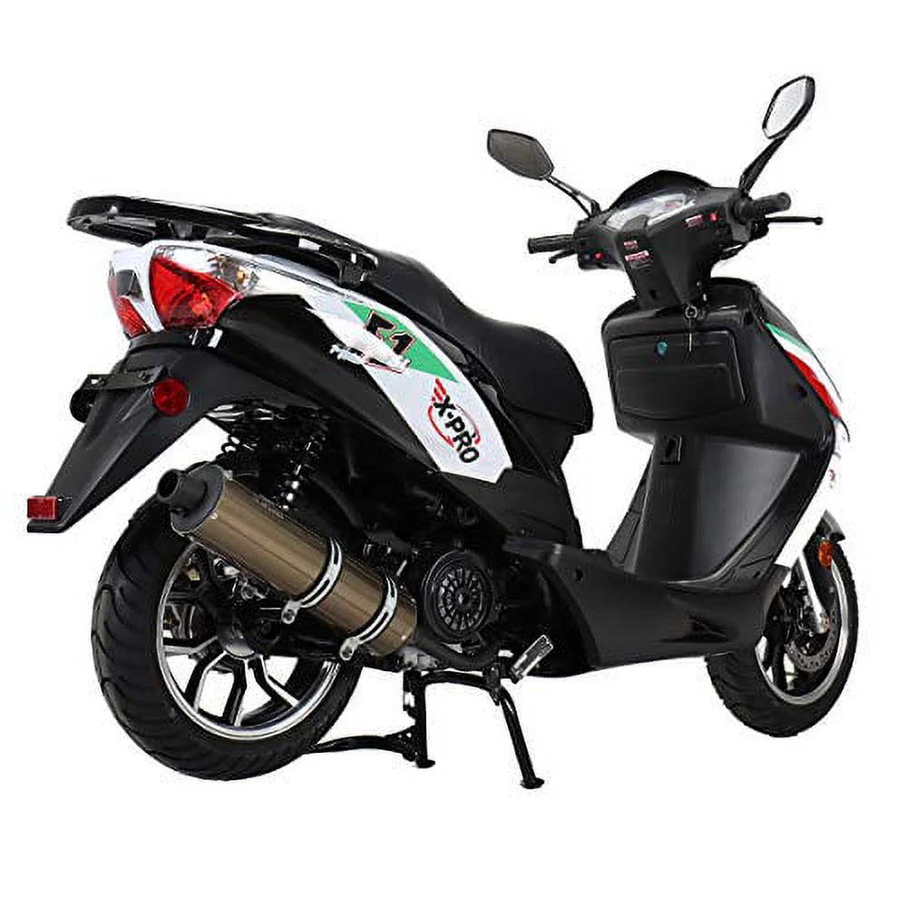 X-Pro Brand New 150cc Gas Moped Motorcycle, 13" Aluminum Wheels, Electric/Kick Start Large Headlights!