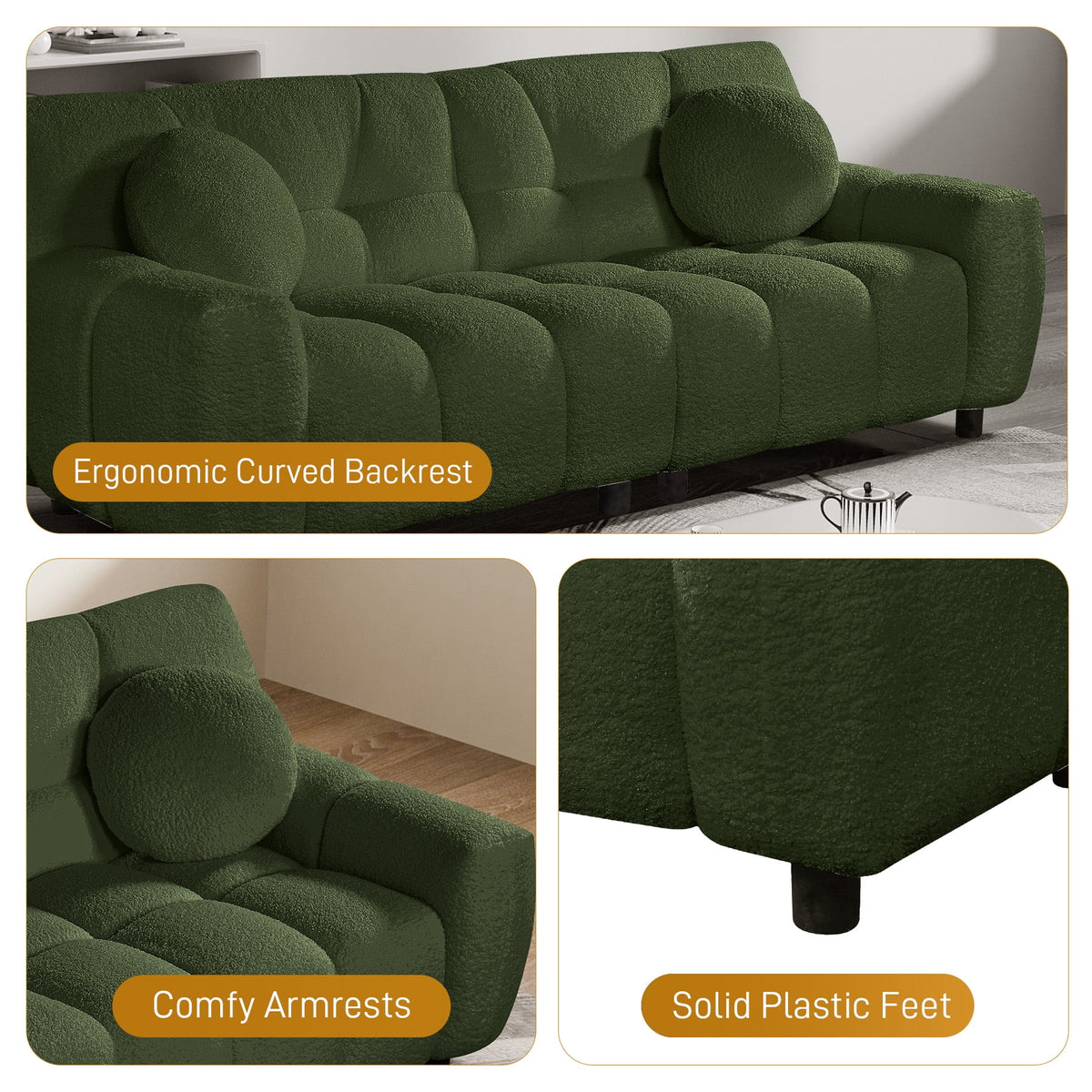 Rophefx 2-Seat Corduroy Deep Seat Cloud Sofa Couch for Living Room, Bedroom