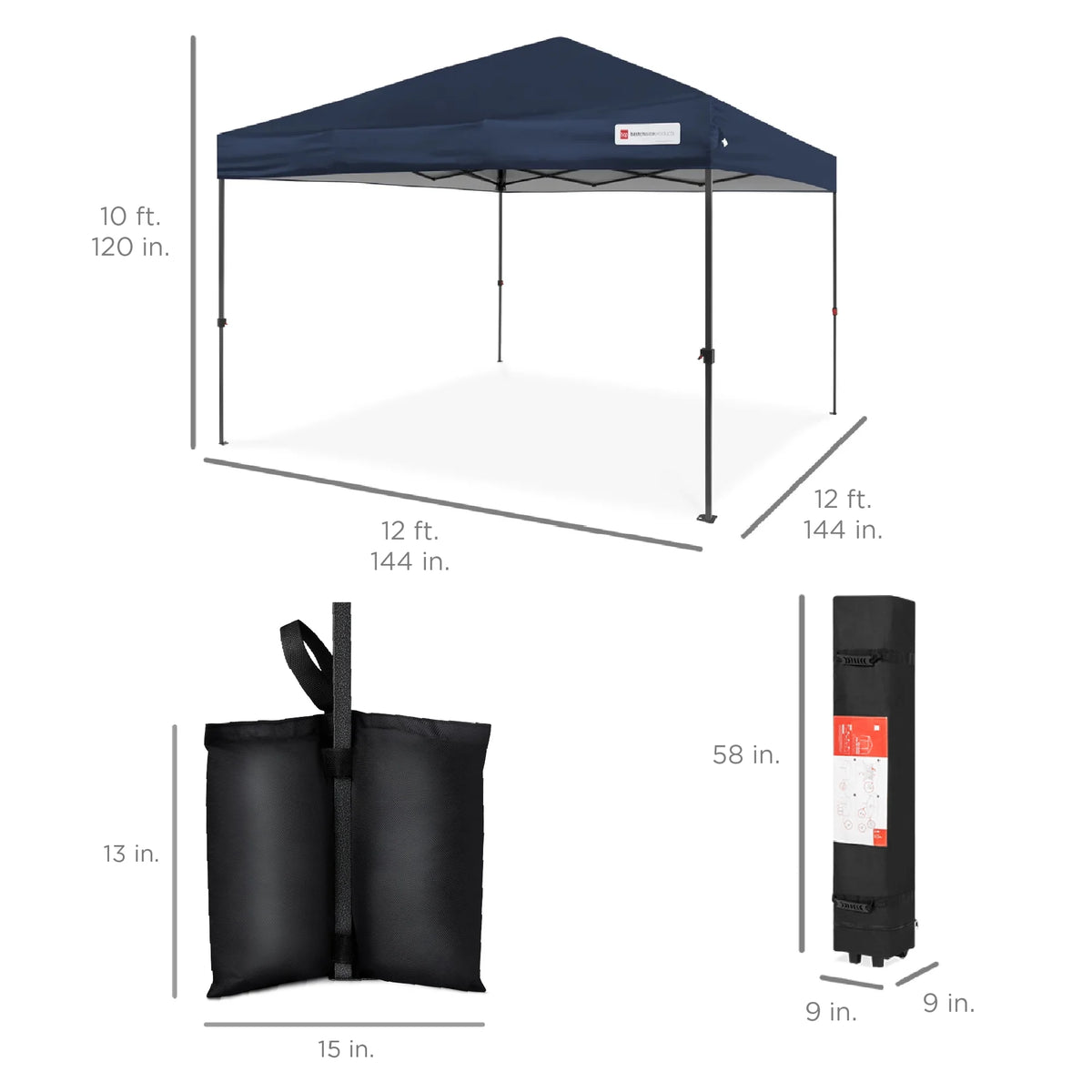 Best Choice Products 12x12ft Easy Setup Pop Up Canopy w/ 1-Button Setup, Wheeled Case, 4 Weight Bags - Navy Blue