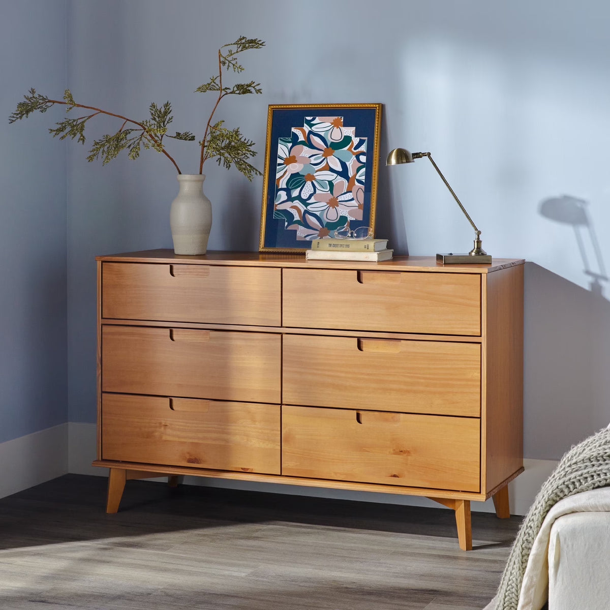 Walker Edison Sonoma 6-Drawer Solid Wood Caramel Dresser