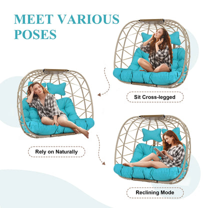 RADIATA Double Wicker Egg Swing Chair with Stand, 2-Person Hanging Egg Chair for Indoor/Outdoor, 700lbs Capacity, Thick Cushions & Headrest,Sturdy Metal Frame��Dark Gray