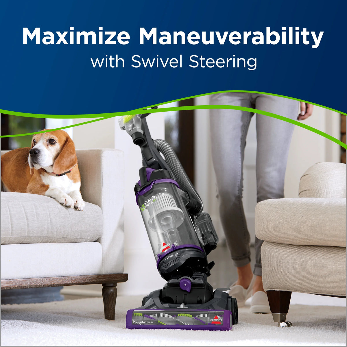 BISSELL PowerLifter Swivel Pet, Bagless, Upright Vacuum, Pet Friendly, Triple Action Brush Roll, Scatter Free Technology, Swivel Steering, Edge-to-Edge Cleaning, 2260, Black & Purple
