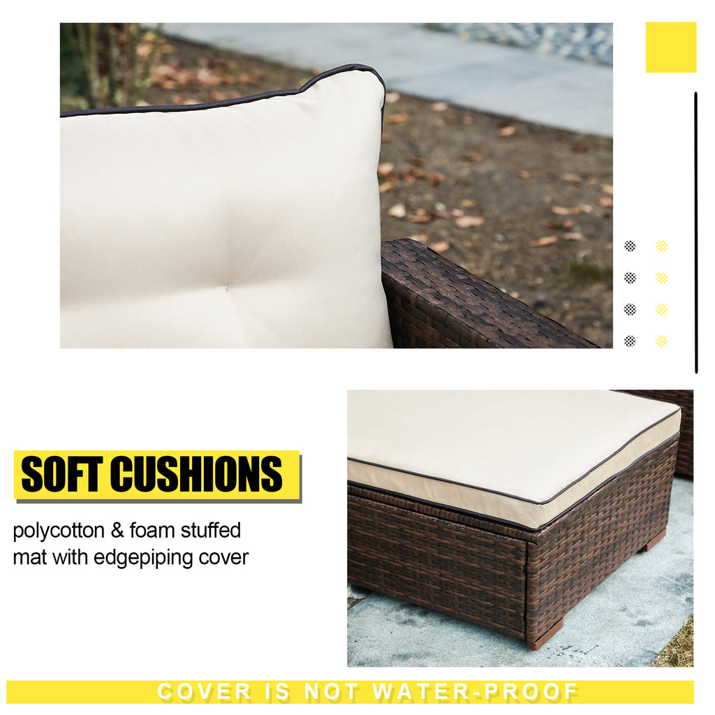 3 Piece Patio Furniture Sets,  Outdoor All-Weather Wicker Sectional Sofa Set, Beige