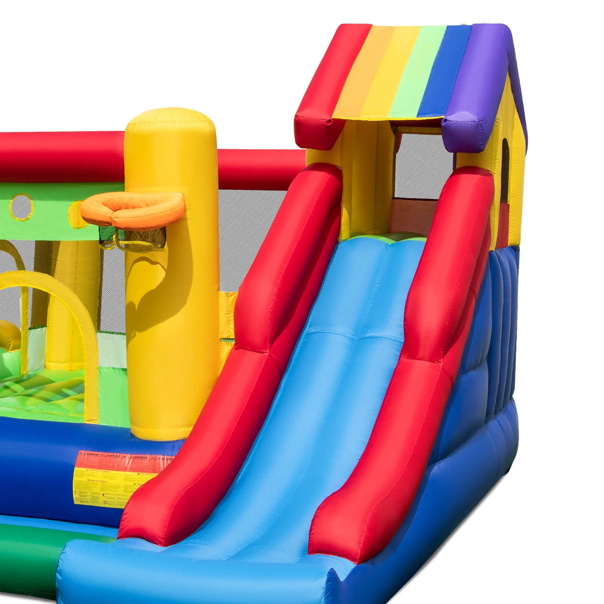 Costway Colorful Rainbow Kids Inflatable Bounce Castle with 50 Ocean Balls & 735W Blower
