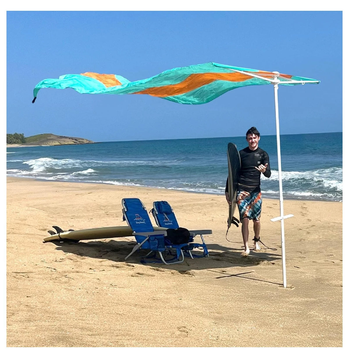 Flow Shade Beach Tent Wind Sun Canopy Portable Easy Set Up UPF 50+ No Assembly Requires 3-30 MPH - 1 to 4 People - 8 Foot X 8 Foot Fabric Top