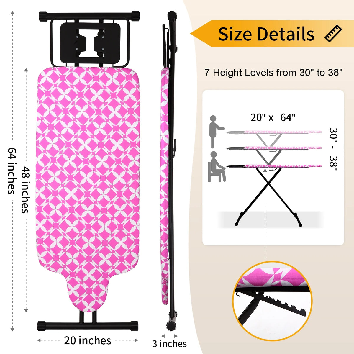 KDJ HOME Slieton Extra Large Ironing Board with Hang Rail, 20-Inch Wide