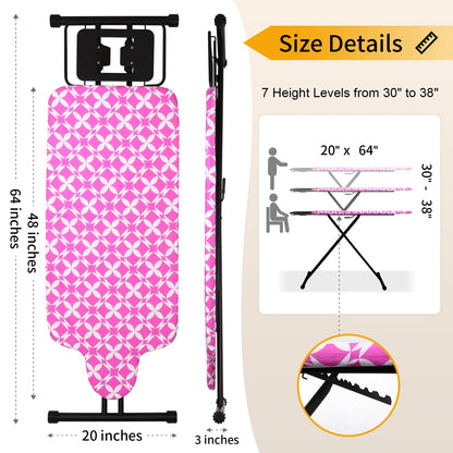 KDJ HOME Slieton Extra Large Ironing Board with Hang Rail, 20-Inch Wide