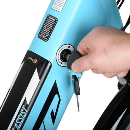 Hyper Bicycles E-Ride 700C 36V Electric Commuter E-Bike for Adults, Pedal-Assist, 250W Motor, Blue