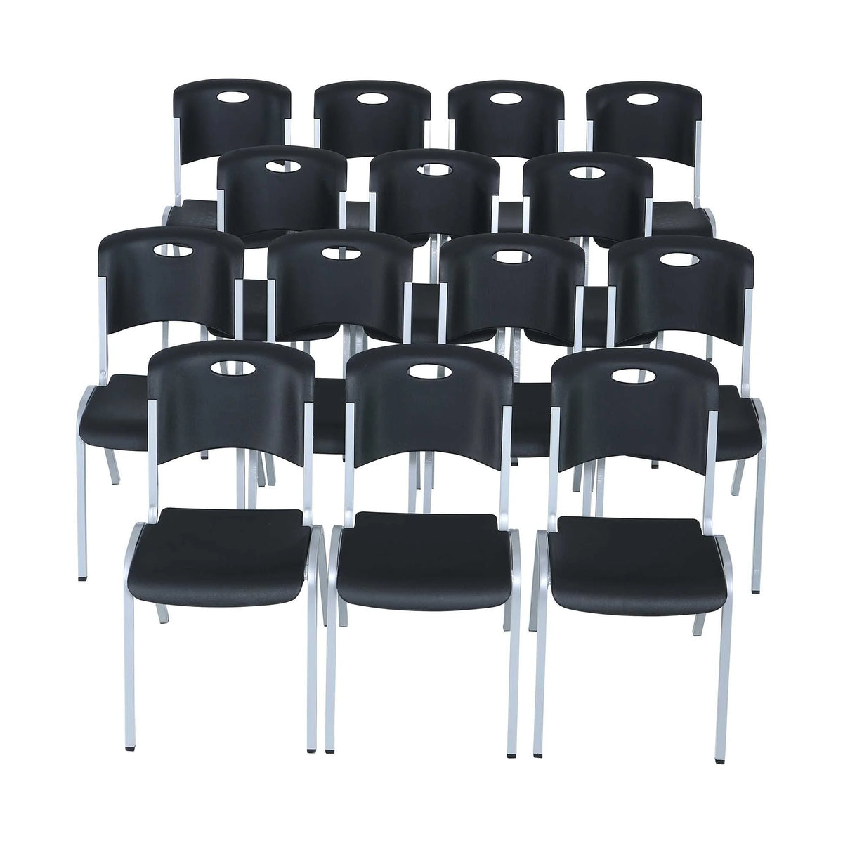 Lifetime Steel Framed Indoor/Outdoor Commercial Grade Stacking Chairs, Black & Silver, (Set of 14) 80569