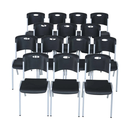 Lifetime Steel Framed Indoor/Outdoor Commercial Grade Stacking Chairs, Black & Silver, (Set of 14) 80569