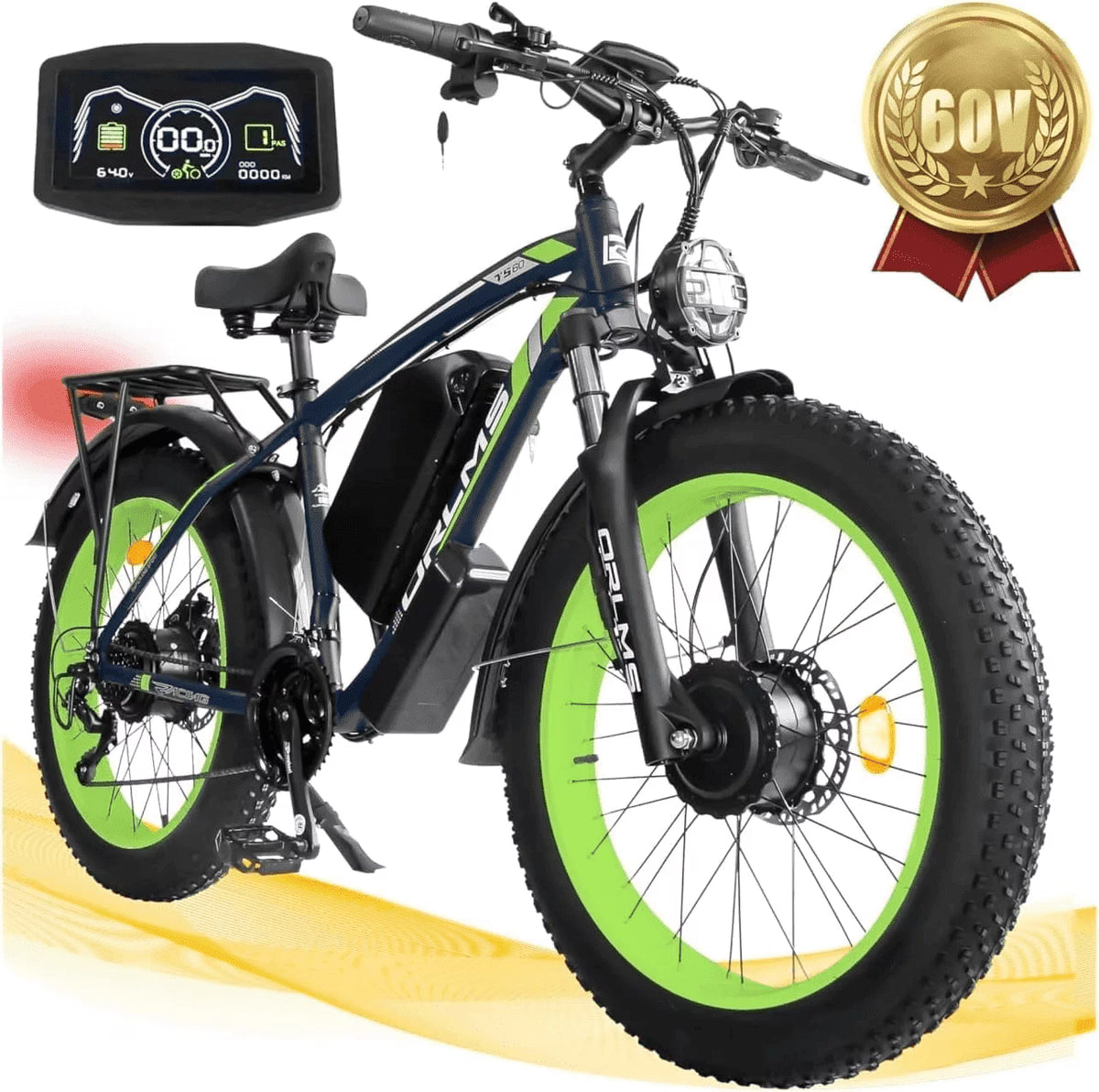 5000W (Peak) Electric-Bike for Adults, 60V 25AH Battery Electric Motorcycle, Dual-Motor-Ebike 50MPH Ebike, 26*4.0 Fat Tire Electric-Bicycle, AWD 21-Speed Mountain Bike for All-Road UL 2849