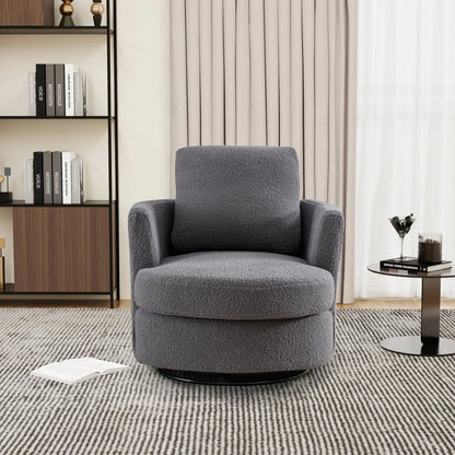 CCBUY 31.9"W Swivel Barrel Chair, Swivel Accent Chair Sherpa Chair with Plump Pillow, Comfy Round Accent Chair for Living Room, Swivel Round Chair with Detachable Cushion, Gray