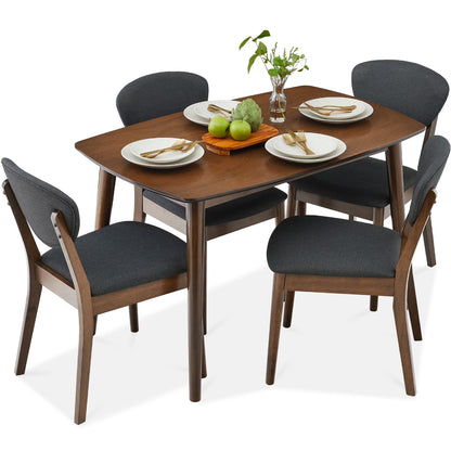 Best Choice Products 5-Piece Compact Wooden Mid-Century Modern Dining Set w/ 4 Chairs, Padded Seat & Back - Walnut/Cream