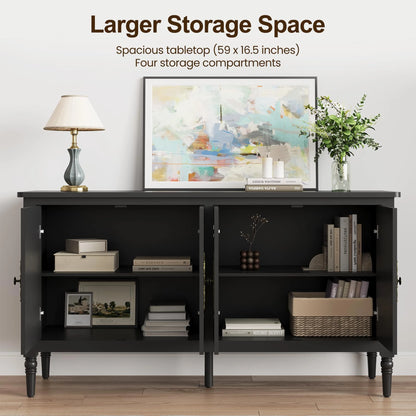 May in Color Console Cabinet, 58'' Wood Sideboard Buffet Cabinet with Storage & 4 Doors, Mid Century Modern Pantry Cabinet for Entryway, Living Room, Bedroom, Dining Room, Green