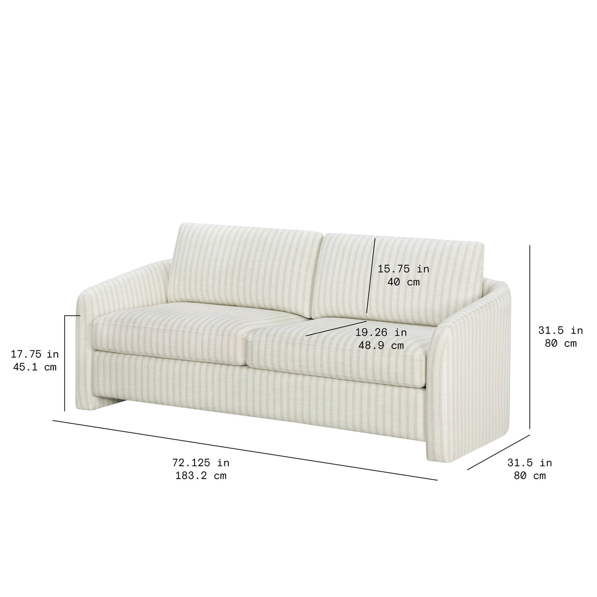 Beautiful Drew 72.2" Sofa by Drew Barrymore for Adults, Striped Linen