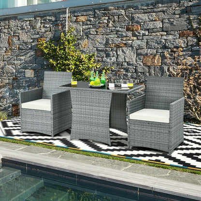GVN Backyard Furniture Sets,Outdoor Furniture Sets,3 Pieces Patio Rattan Furniture Set with Cushioned Armrest Sofa-White