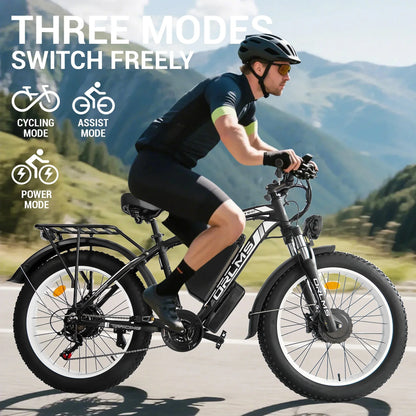 60V 25AH Battery Electric Bike for Adults,5000W Peak Dual Motor Ebike,AWD 21-Speed 50MPH Mountain Snow E-Bike with 26" x 4.0 Fat Tire, Long Range Mountain Dirt Bike for Off-Road Snow Sand