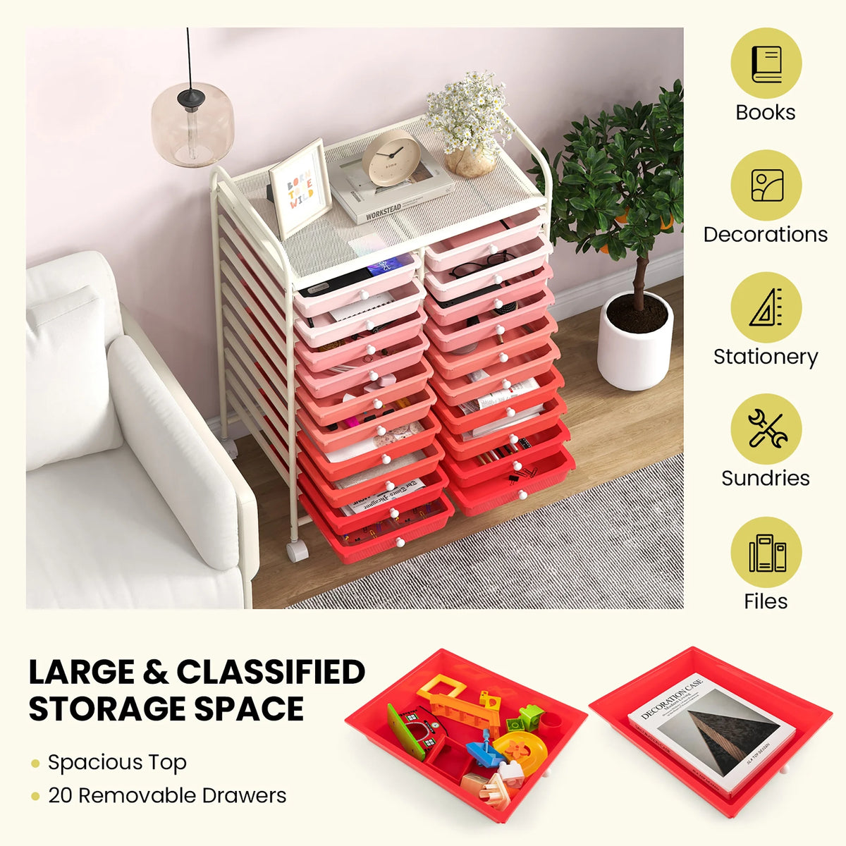 Gymax Office Rolling Cart 20 Storage Drawers Scrapbook Paper Studio Organizer Mutlicolor