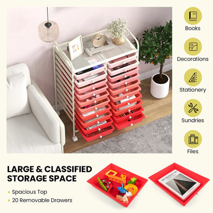 Gymax Office Rolling Cart 20 Storage Drawers Scrapbook Paper Studio Organizer Mutlicolor