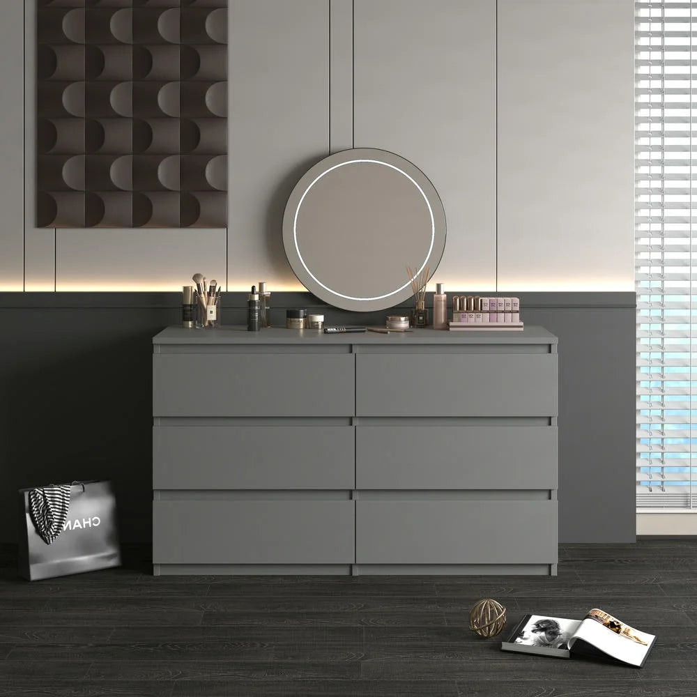 Kadyn Modern 6 Drawer Dresser Wood Cabinet,Dresser for Bedroom, Kitchen Storage Cabinet with Drawers, Chest of Drawers(Black)