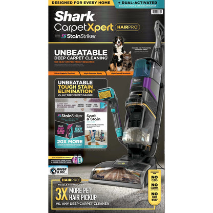Shark CarpetXpert 2-in-1 Upright Deep Carpet Corded Vacuum, with HairPro StainStriker Technology, Built-in Spot & Stain Eliminator, with 12oz Deep Clean Pro and 16oz Oxy Multiplier, EX300 Gray