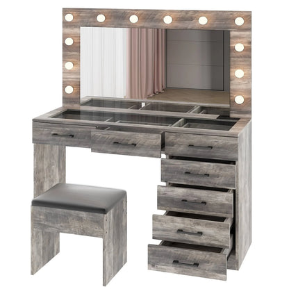 Ktaxon Large Makeup Vanity, Vanity Table Set w/ Visible Glass Top w/ Charging Station, White