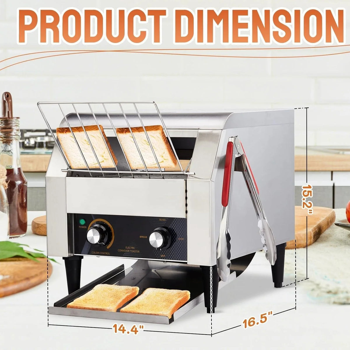 Ktaxon Commercial Conveyor Toaster, 150 Slices/Hour, 1300W, Front/Rear Outlet, Silver