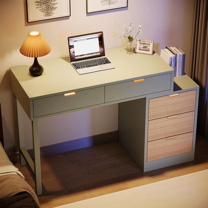 Tribesigns 39" Reversible Computer Desk with 5 Drawers, Wood Writing Desk for Home Office, Green