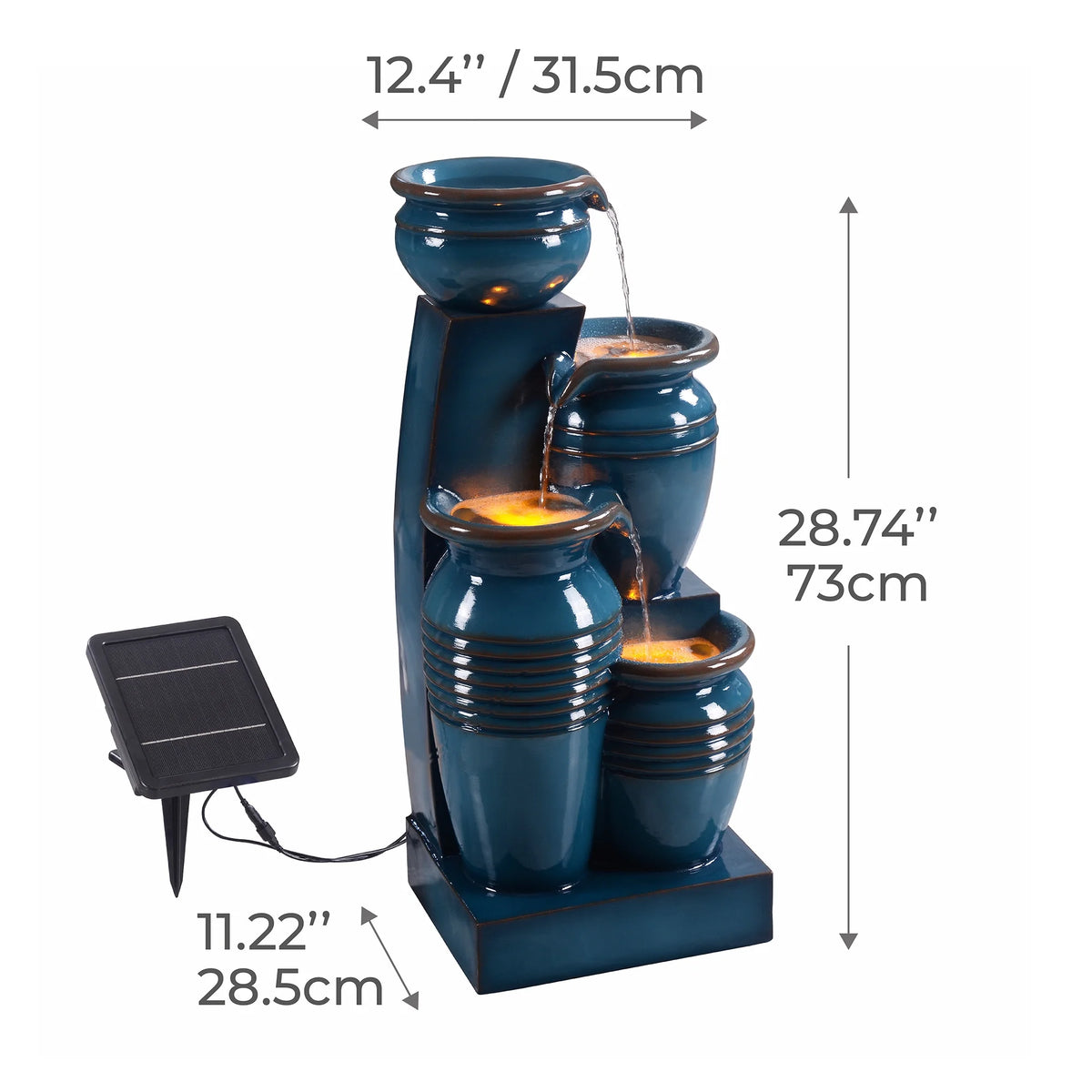 Teamson Home 28.74" Solar Water Fountain with LED Lights, Navy