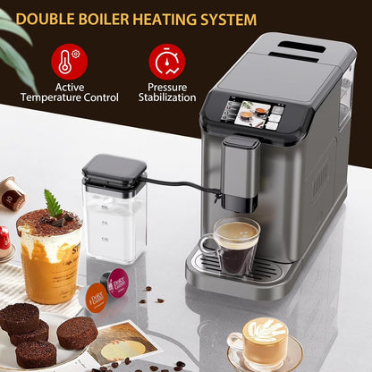 AOILE 20-Bar Dual Boiler Espresso Machine, Self-Cleaning Coffee Maker with Grinder & LCD Touch Panel