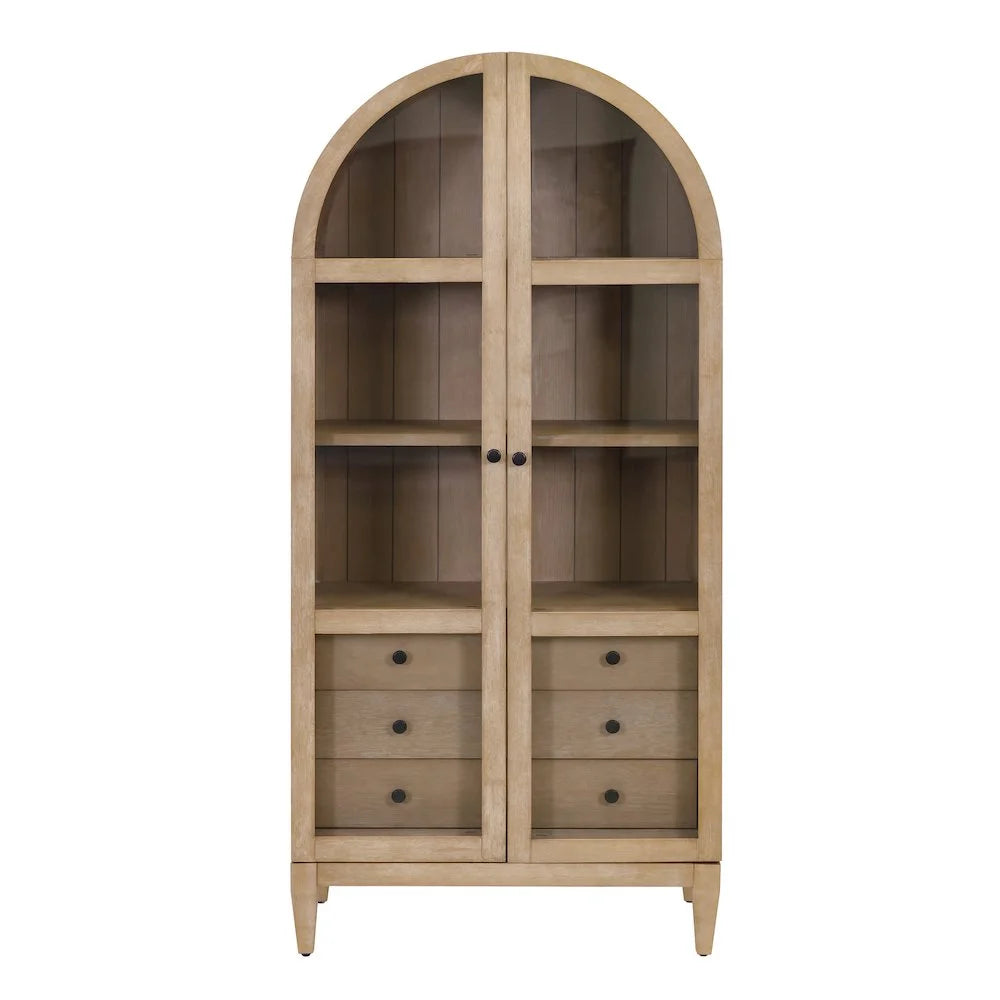Modern Wood Arched Display Cabinet/Bookcase Fully Assembled Light Brown