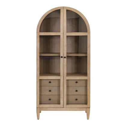 Modern Wood Arched Display Cabinet/Bookcase Fully Assembled Light Brown