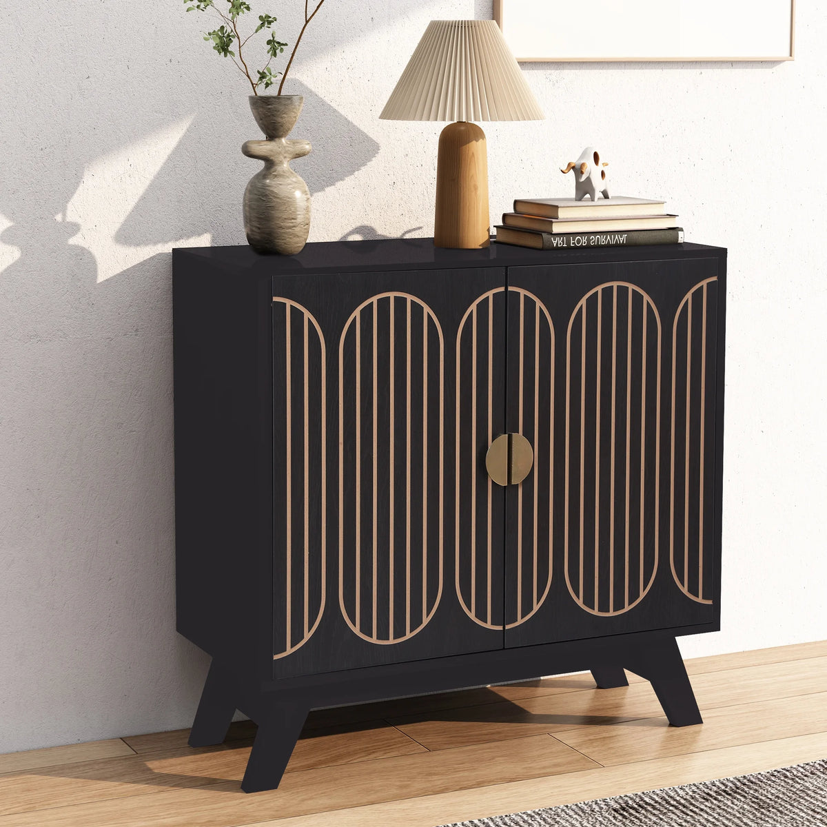 LEFHDA 2PCS Buffet Cabinet, Sideboard Cabinet with Storage, Accent Storage Cabinet with Carved Arc Door Design for Kitchen Dining Room, 2 Doors Buffet Cabinet with Adjustable Shelves