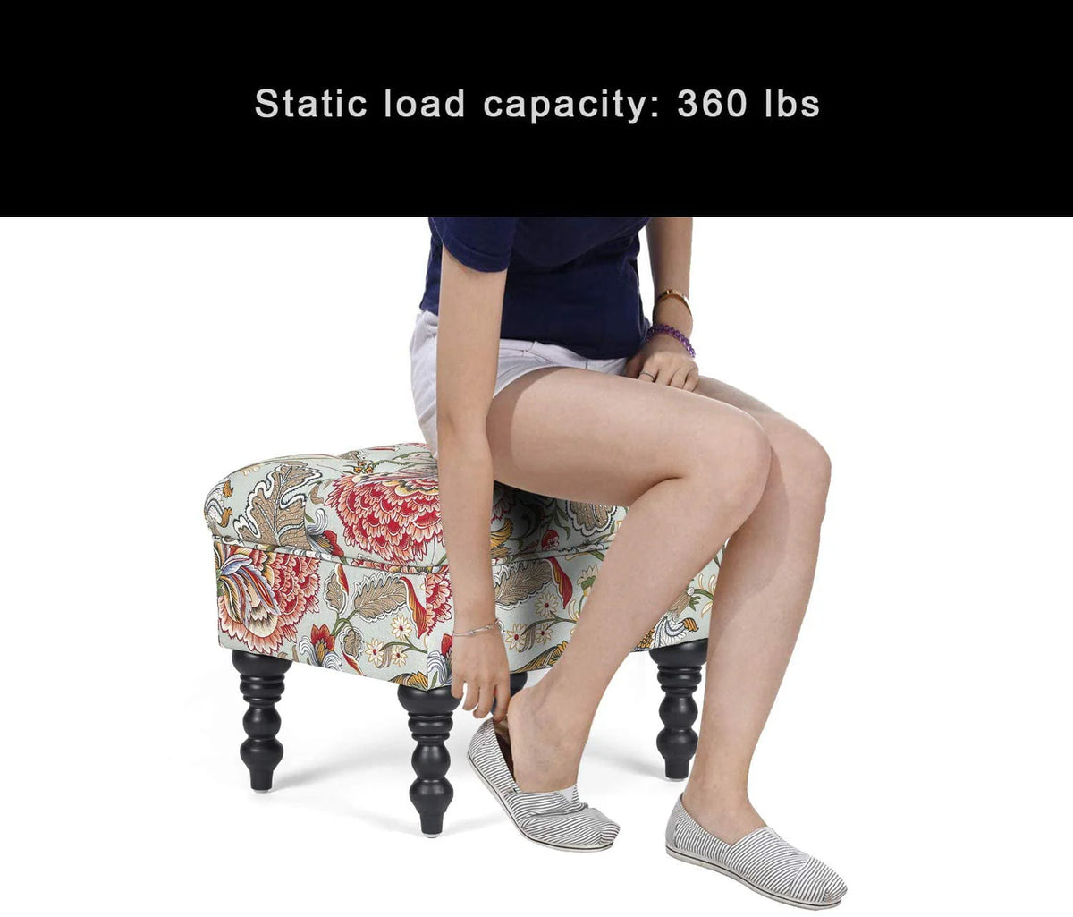 Homebeez 18'' Rectangle Ottoman Fabric Foot Rest Stool Multipurpose Vanity Stool Children Sofa Stool,Red