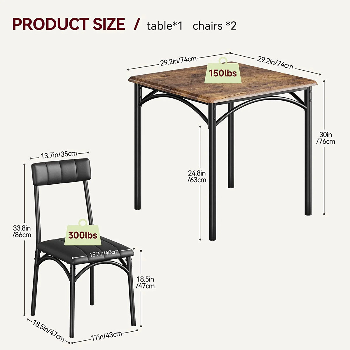 Dining Table Set for 2, Kitchen Table and Chairs for 2 with Upholstered Chairs, 3 Piece Dining Room Table Set, Square Kitchen Table Set for Small Space, Apartment, Studio