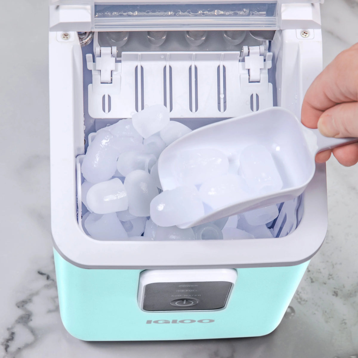 Igloo Self-Cleaning Countertop Ice Maker - Compact and Portable - Creates 26 lbs. Per Day, 8 Pieces Ready Every 7-8 Minutes - Includes Ice Scoop and Basket - Aqua