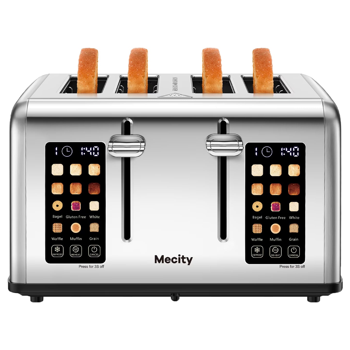 Mecity 4-Slice Touchscreen Toaster, Stainless Steel, 6 Browning Settings, Reheat, Cancel, Defrost, Removable Tray