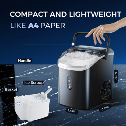 Simzlife Nugget Ice Maker Countertop, 34.9lbs per Day Chewable Pebble Nugget Ice Machine with Touch Screen for Home, Kitchen, Office, Stainless Steel, Black