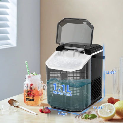 Auseo SS Nugget Countertop Ice Maker with Soft Chewable Ice, 35Lbs/24H, Self-Cleaning, Ice Scoop, Stainless Steel Silver, for Kitchen/Office/Party