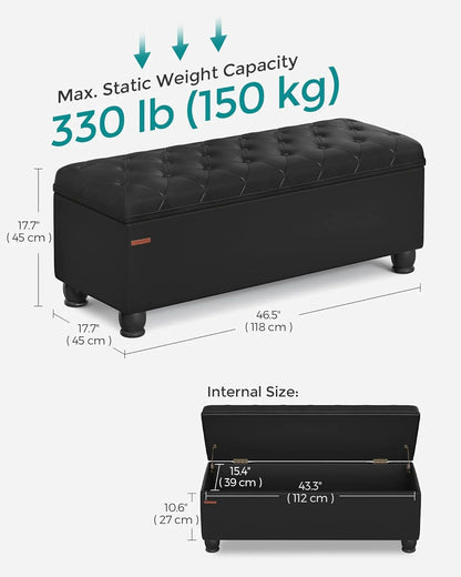 SONGMICS 46.5" Storage Ottoman Bench Storage Bench Bedroom Bench 330lb Load Capacity Solid Wood Legs Light Gray