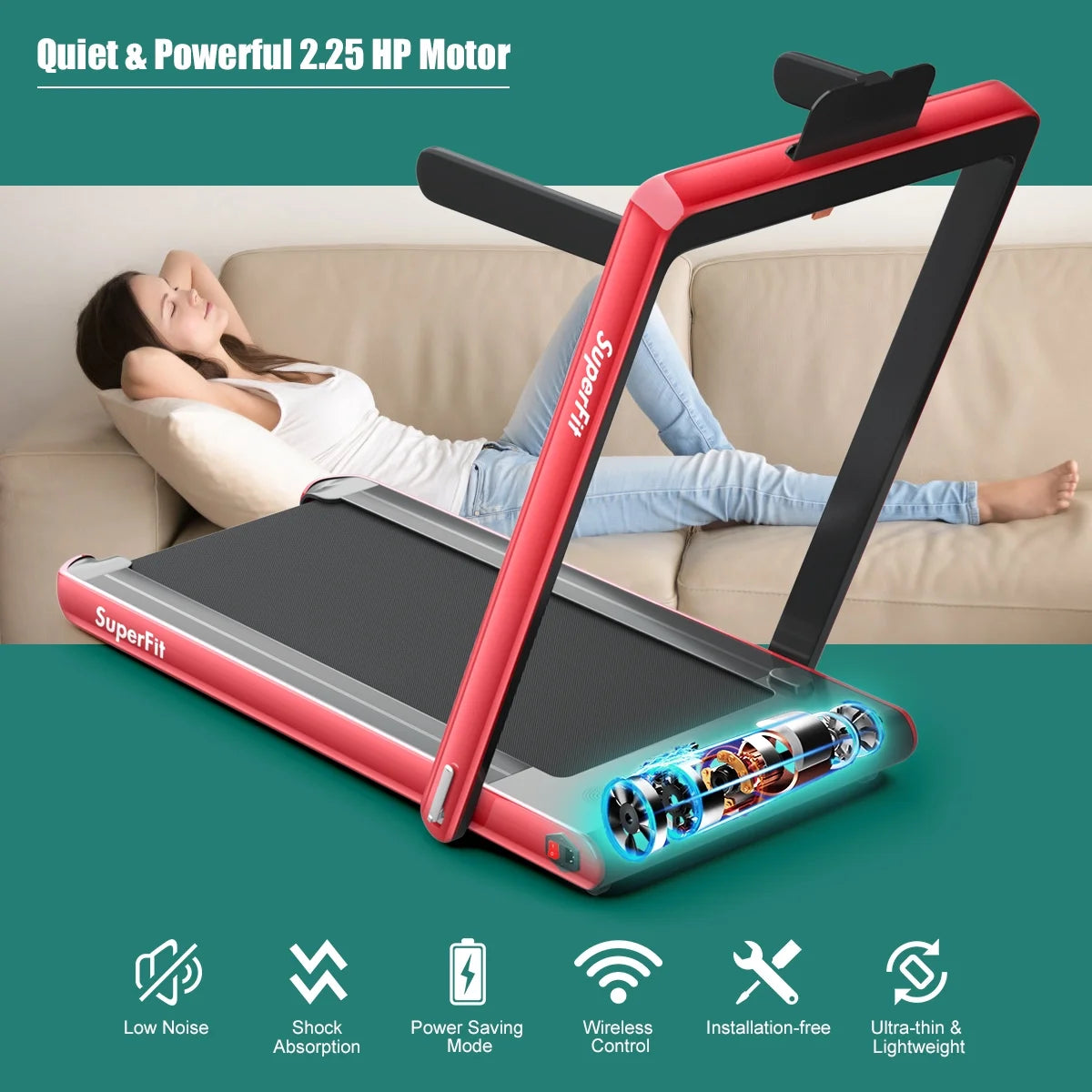 Gymax 2 in 1 Folding Treadmill 2.25HP Running Machine w/ Dual Display APP Control Black
