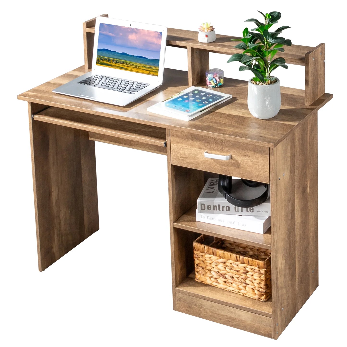 Ktaxon Computer Desk Home Office Workstation Laptop Table Drawer Shelf Furniture White