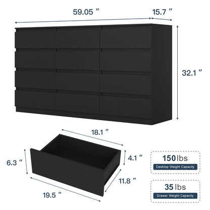 Resenkos Modern Mid Century 6 Drawer Wide Dressers Chests for Bedroom, Chest of Drawer Organizer Grey