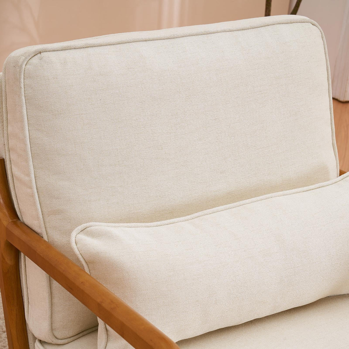 UBesGoo Modern Arm Chair Linen Fabric Upholstered Comfy Reading Accent Chair with Solid Wood Frame Beige