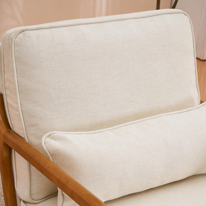 UBesGoo Modern Arm Chair Linen Fabric Upholstered Comfy Reading Accent Chair with Solid Wood Frame Beige