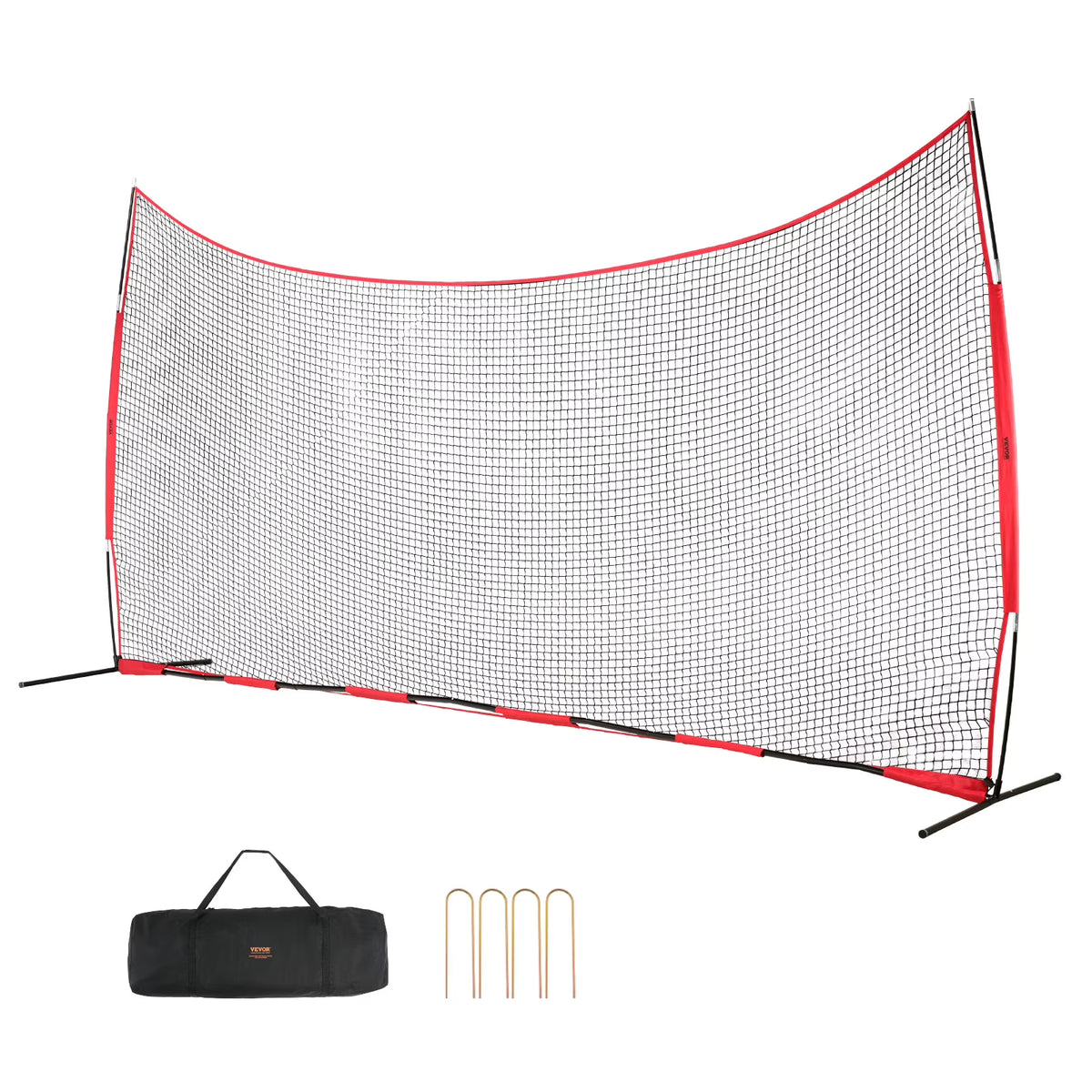 VEVOR Barricade Backstop Net, 20x10 ft Ball Sports Barrier Netting, Portable Practice Equipment with Carry Bag, Protection Screen for Baseball Softball Lacrosse Soccer Hockey Training, for Backyard