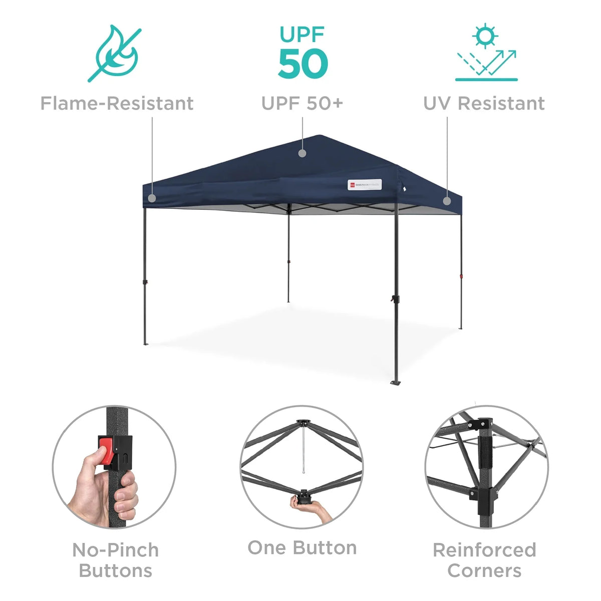 Best Choice Products 12x12ft Easy Setup Pop Up Canopy w/ 1-Button Setup, Wheeled Case, 4 Weight Bags - Navy Blue
